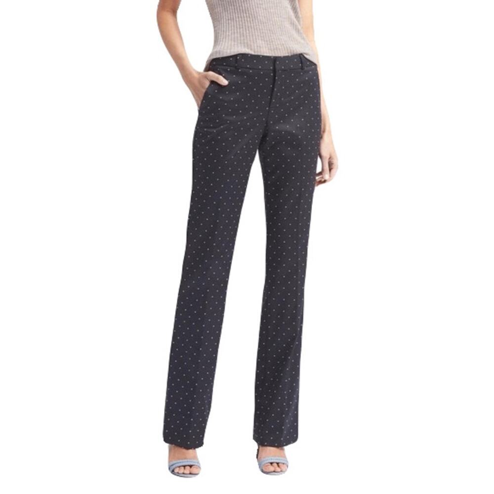New BANANA REPUBLIC Pants Women 00P Navy Straight Fit Mid Rise Polkadot “Logan”